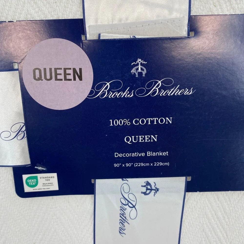 Brooks Brothers Cotton Blanket Queen White Herringbone Weave Crisp Classic